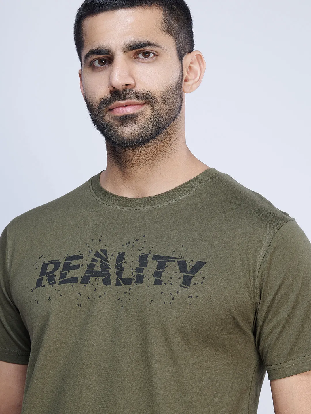 Dark Green Graphic Printed Round Neck Casual T-Shirt GT34