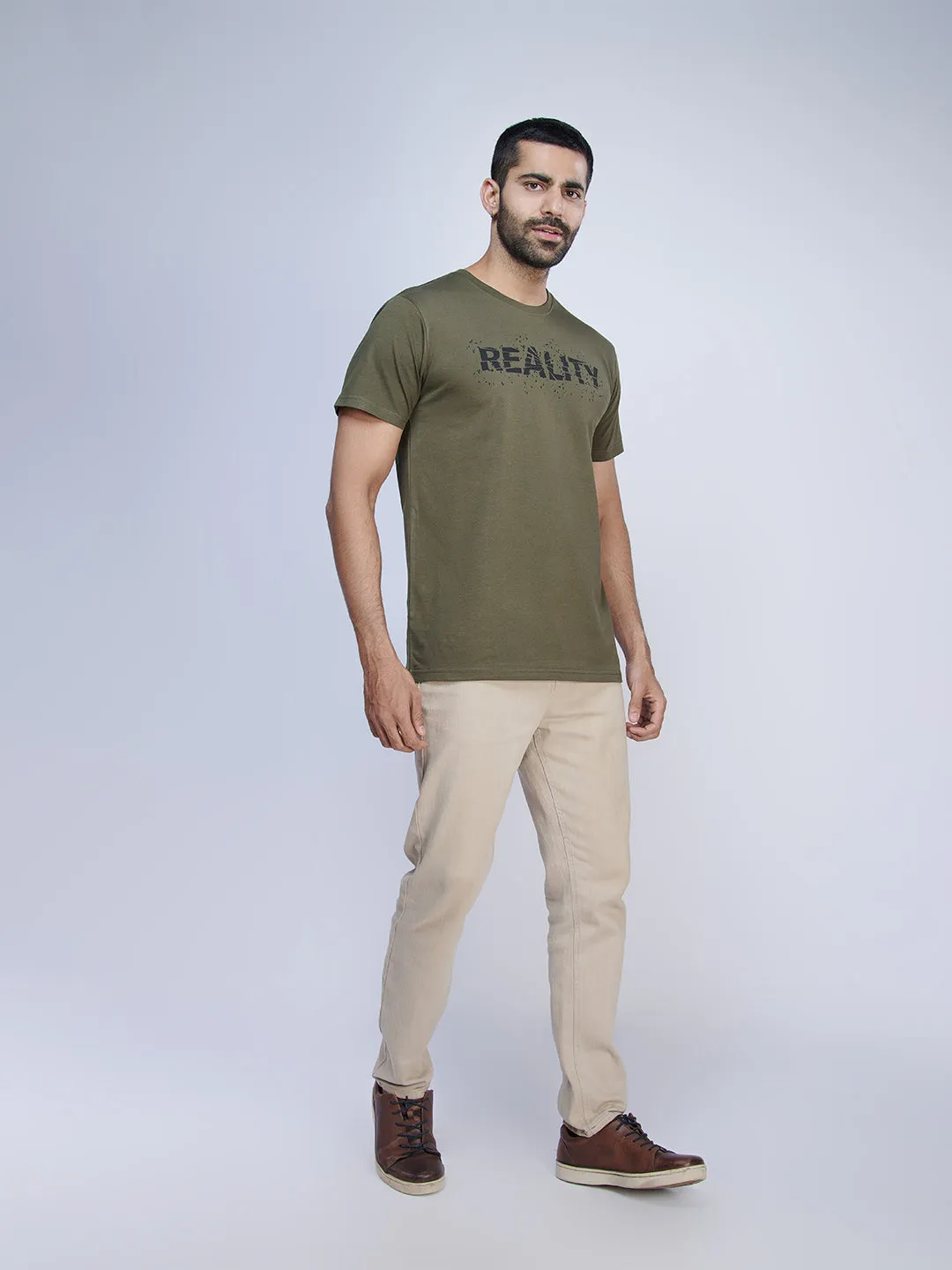 Dark Green Graphic Printed Round Neck Casual T-Shirt GT34