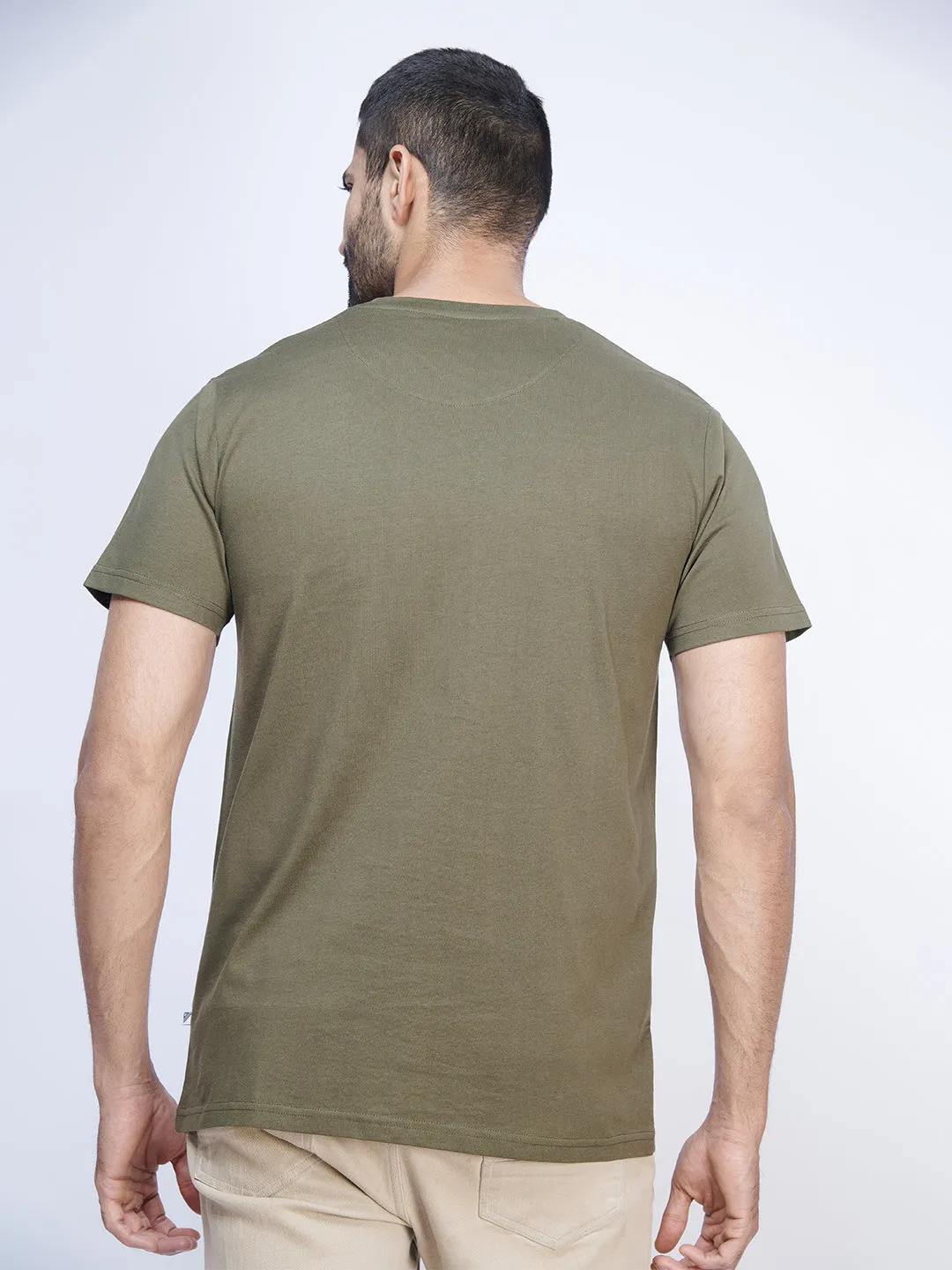 Dark Green Graphic Printed Round Neck Casual T-Shirt GT34