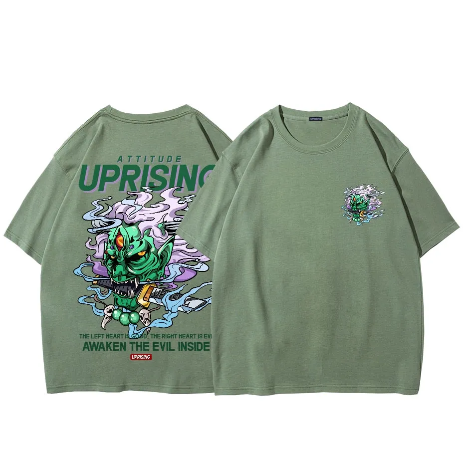 Demon devil ghost Pain Printed T Shirt Men Retro Washed oversized Tops Tees Harajuku Tshirt Streetwear Hip Hop Male T-shirts
