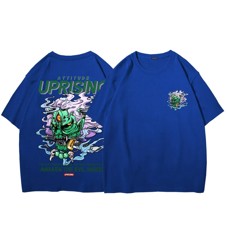 Demon devil ghost Pain Printed T Shirt Men Retro Washed oversized Tops Tees Harajuku Tshirt Streetwear Hip Hop Male T-shirts