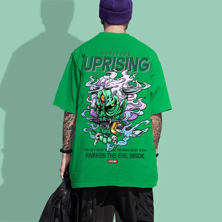 Demon devil ghost Pain Printed T Shirt Men Retro Washed oversized Tops Tees Harajuku Tshirt Streetwear Hip Hop Male T-shirts