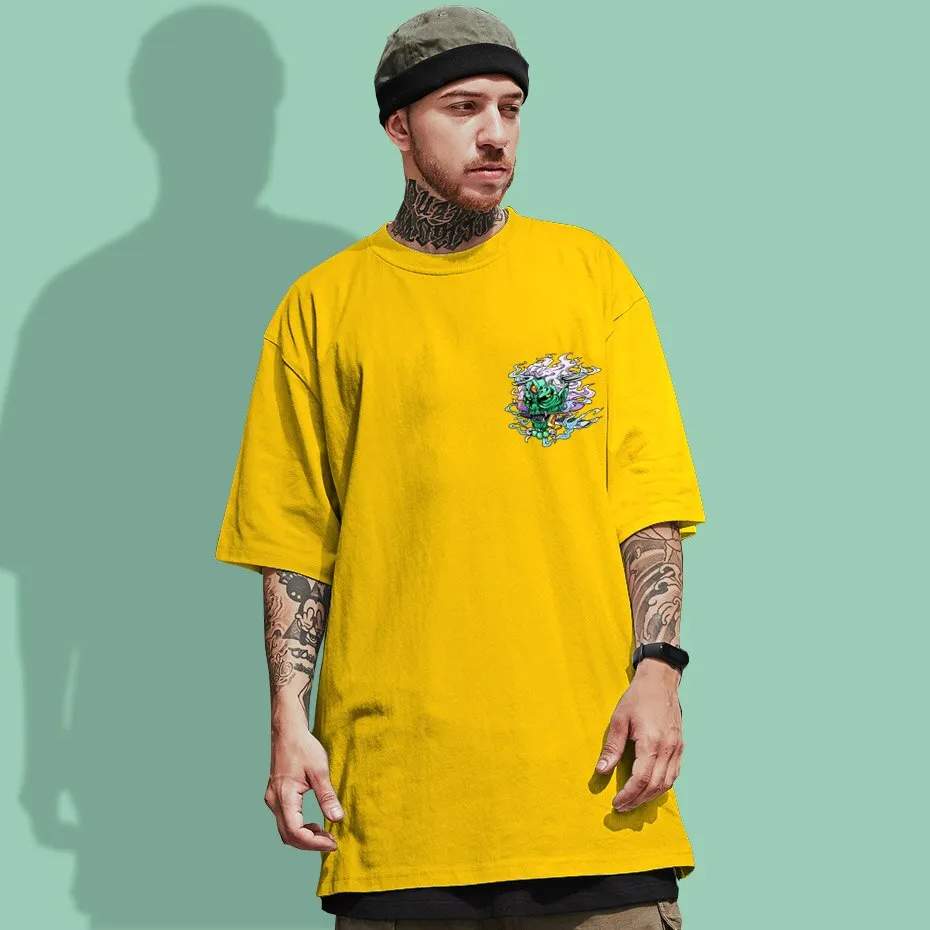 Demon devil ghost Pain Printed T Shirt Men Retro Washed oversized Tops Tees Harajuku Tshirt Streetwear Hip Hop Male T-shirts