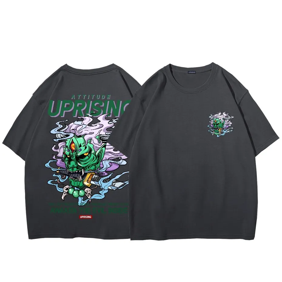 Demon devil ghost Pain Printed T Shirt Men Retro Washed oversized Tops Tees Harajuku Tshirt Streetwear Hip Hop Male T-shirts