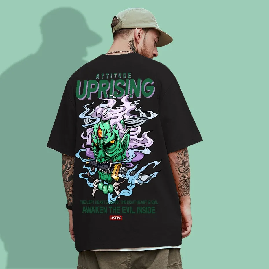 Demon devil ghost Pain Printed T Shirt Men Retro Washed oversized Tops Tees Harajuku Tshirt Streetwear Hip Hop Male T-shirts