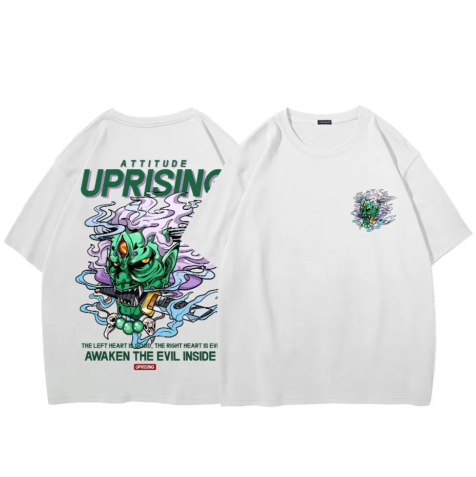Demon devil ghost Pain Printed T Shirt Men Retro Washed oversized Tops Tees Harajuku Tshirt Streetwear Hip Hop Male T-shirts