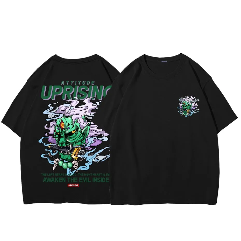 Demon devil ghost Pain Printed T Shirt Men Retro Washed oversized Tops Tees Harajuku Tshirt Streetwear Hip Hop Male T-shirts