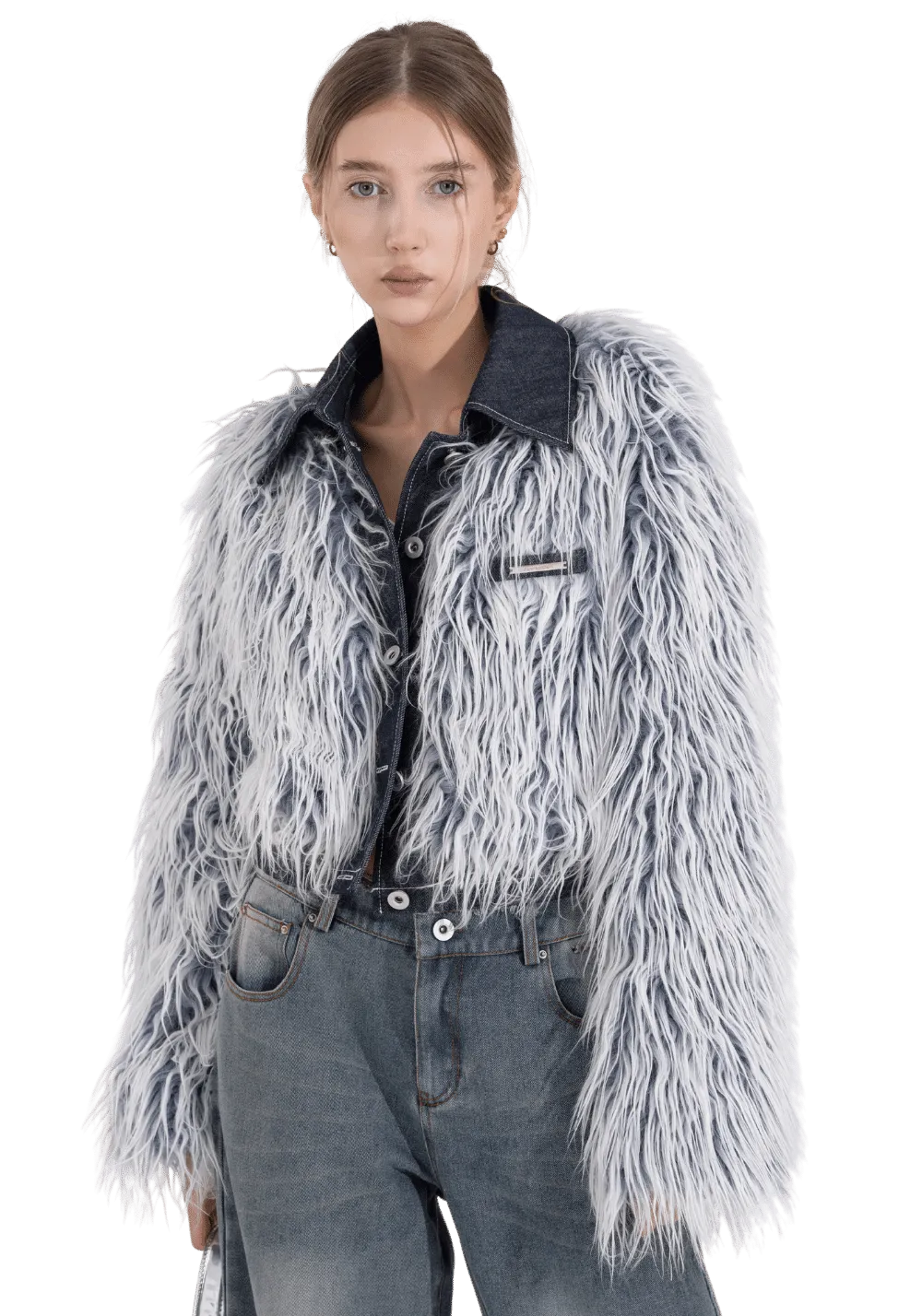 Denim Patchwork Fur Jacket