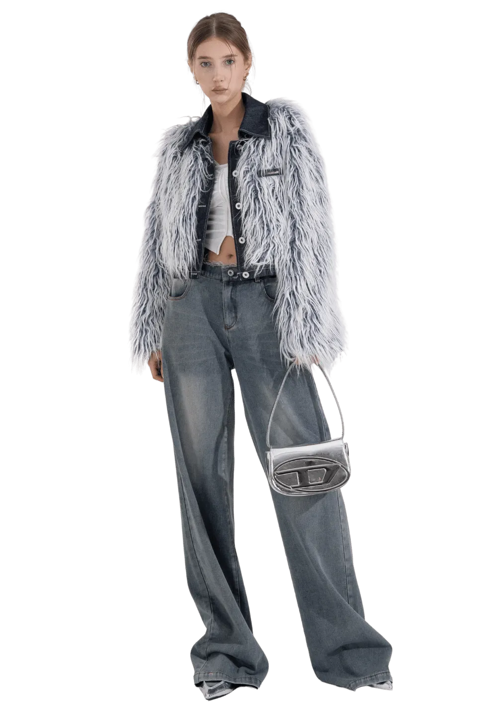Denim Patchwork Fur Jacket
