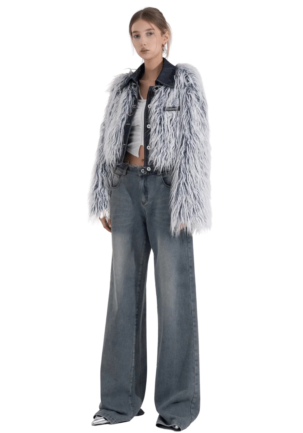 Denim Patchwork Fur Jacket