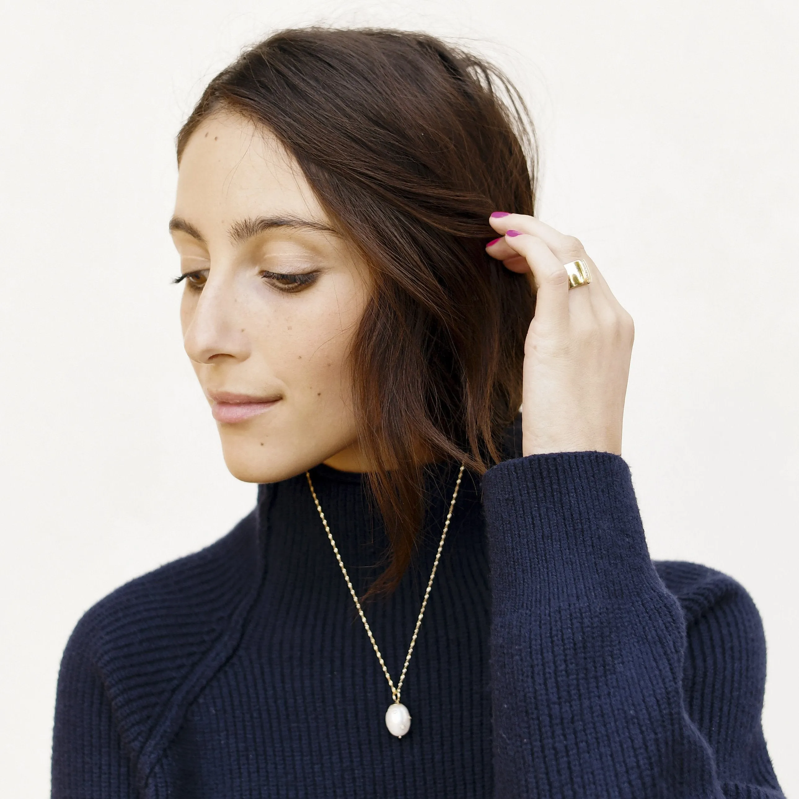 Diamond Baroque Pearl Drop Necklace