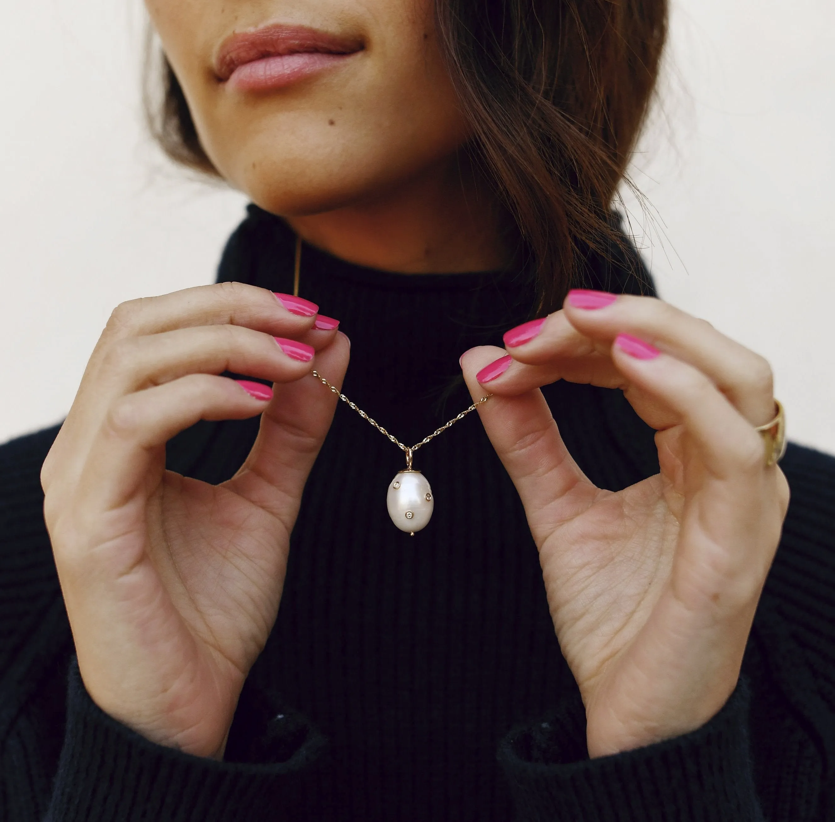 Diamond Baroque Pearl Drop Necklace