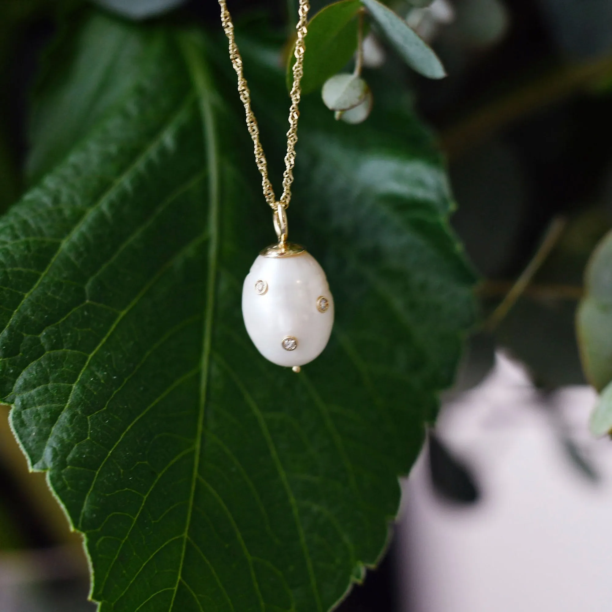 Diamond Baroque Pearl Drop Necklace