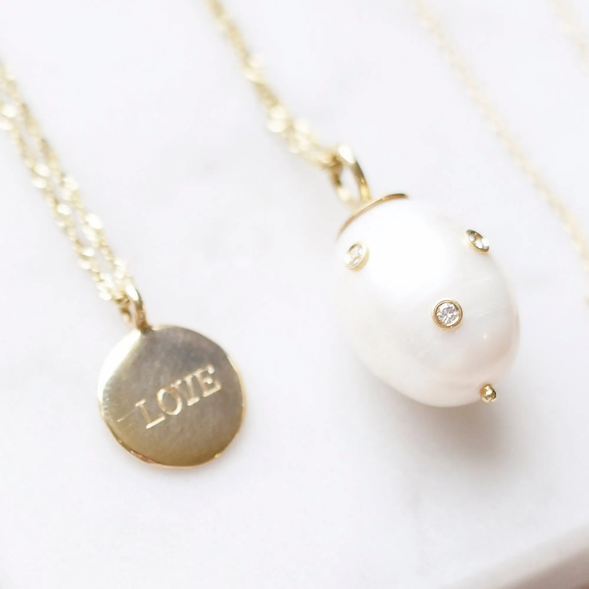 Diamond Baroque Pearl Drop Necklace