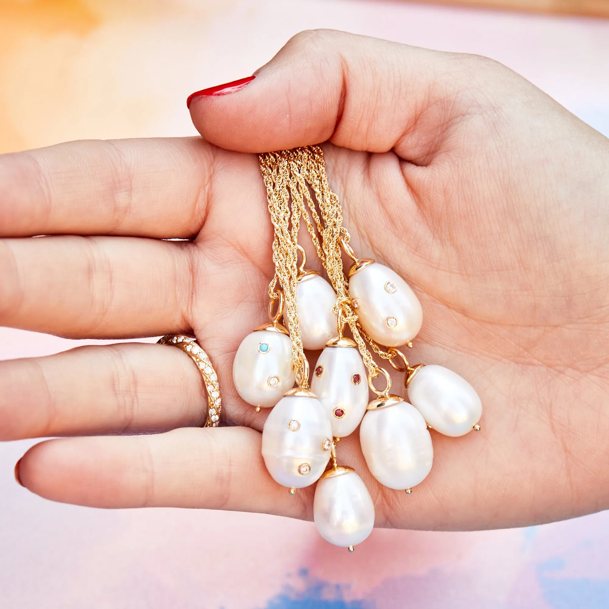 Diamond Baroque Pearl Drop Necklace
