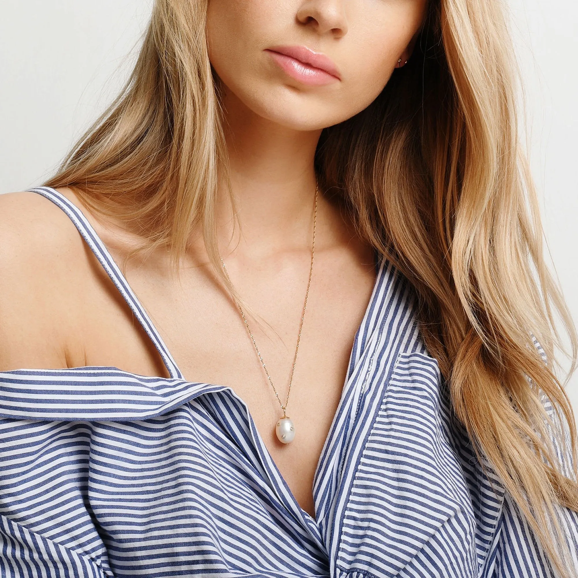 Diamond Baroque Pearl Drop Necklace