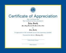 DISTRICT GOVERNORS APPRECIATION CERTIFICATE - PERSONALIZED