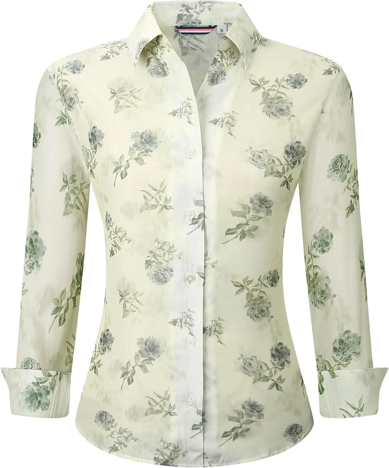 Esabel.C Womens Dress Shirts Cotton Long Sleeve Regular Fit Stretch Button Down Blouse