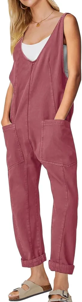 EXLURA Women Summer High Roller Denim Jumpsuits Casual Loose Beach Vacation Trendy Fashion Overalls Jeans Romper Pockets 2025