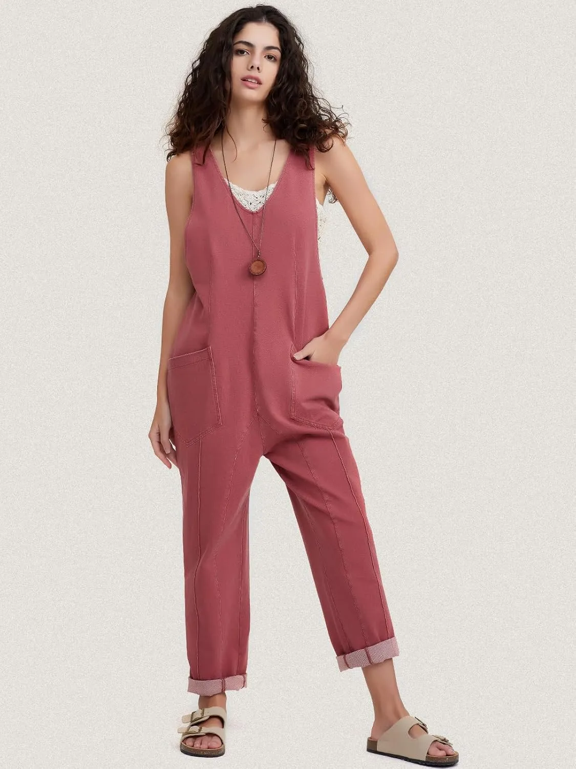 EXLURA Women Summer High Roller Denim Jumpsuits Casual Loose Beach Vacation Trendy Fashion Overalls Jeans Romper Pockets 2025