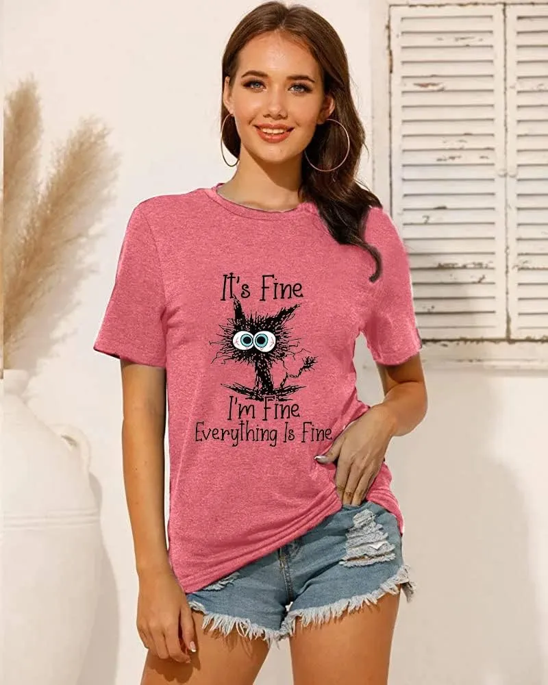 Fine Funny Cat Printed Women's Short Sleeve T-Shirt