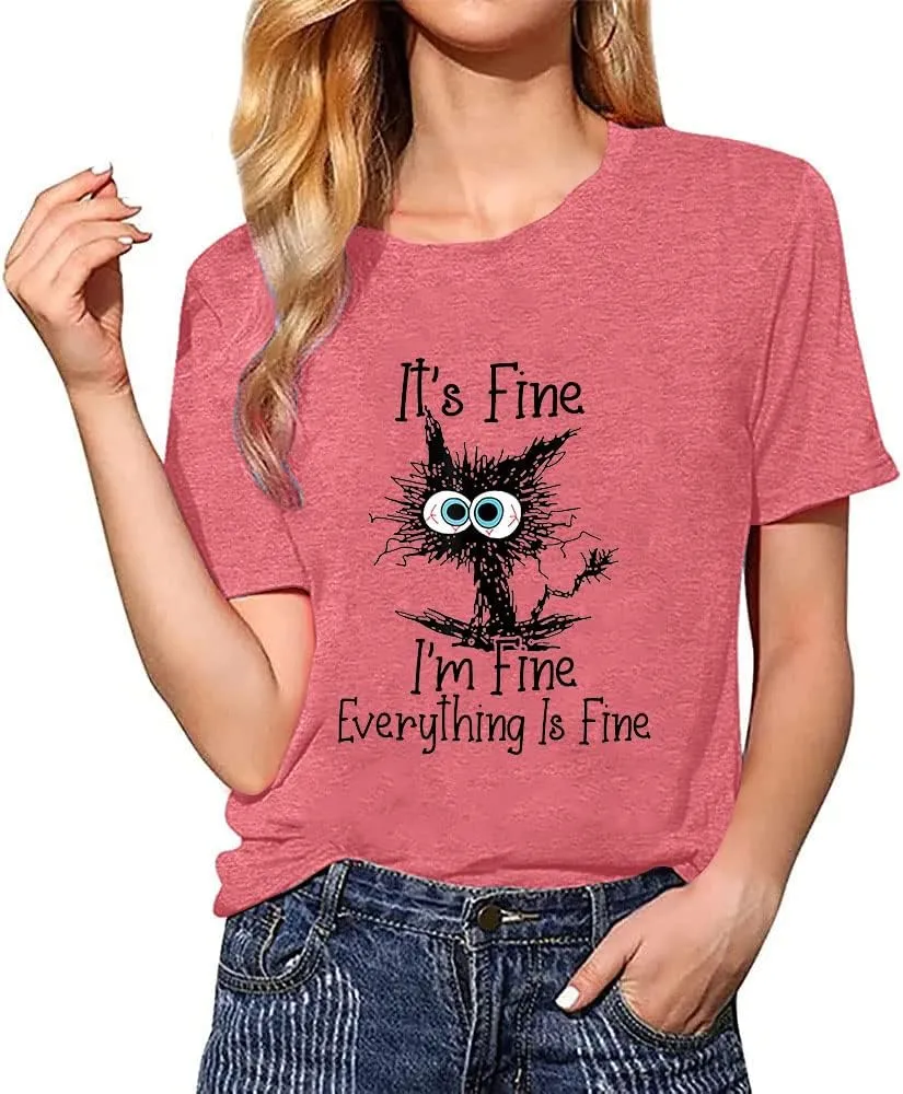 Fine Funny Cat Printed Women's Short Sleeve T-Shirt