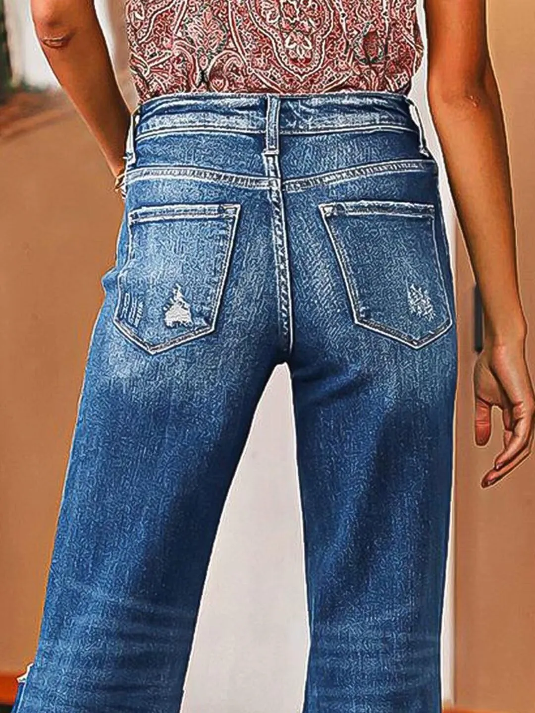 Flamingals Straight Leg Jeans for Women High Rise Casual Wash Cut Out Raw Hem Button Fly Denim Jeans