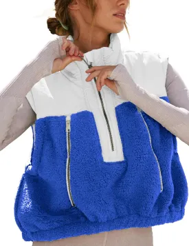 Fleece Vests for Women Half Zip Up Sleeveless Quilted Jacket Crop Puffer Vest Lightweight Padded Coat Outwear