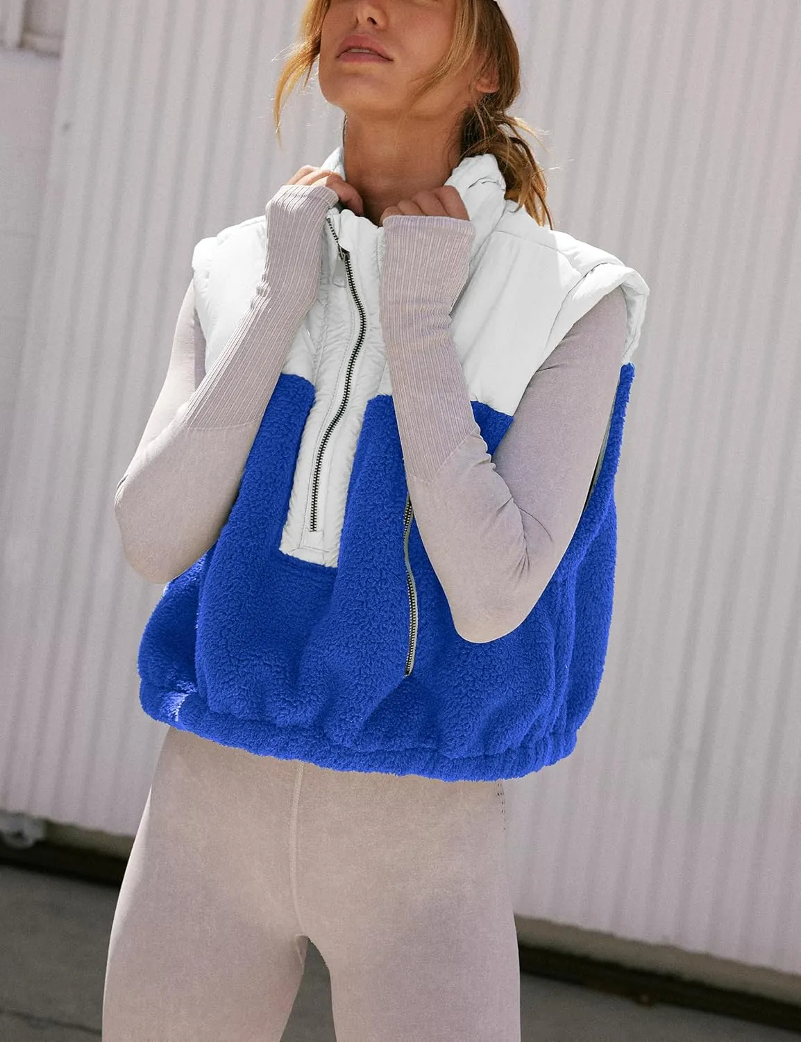 Fleece Vests for Women Half Zip Up Sleeveless Quilted Jacket Crop Puffer Vest Lightweight Padded Coat Outwear
