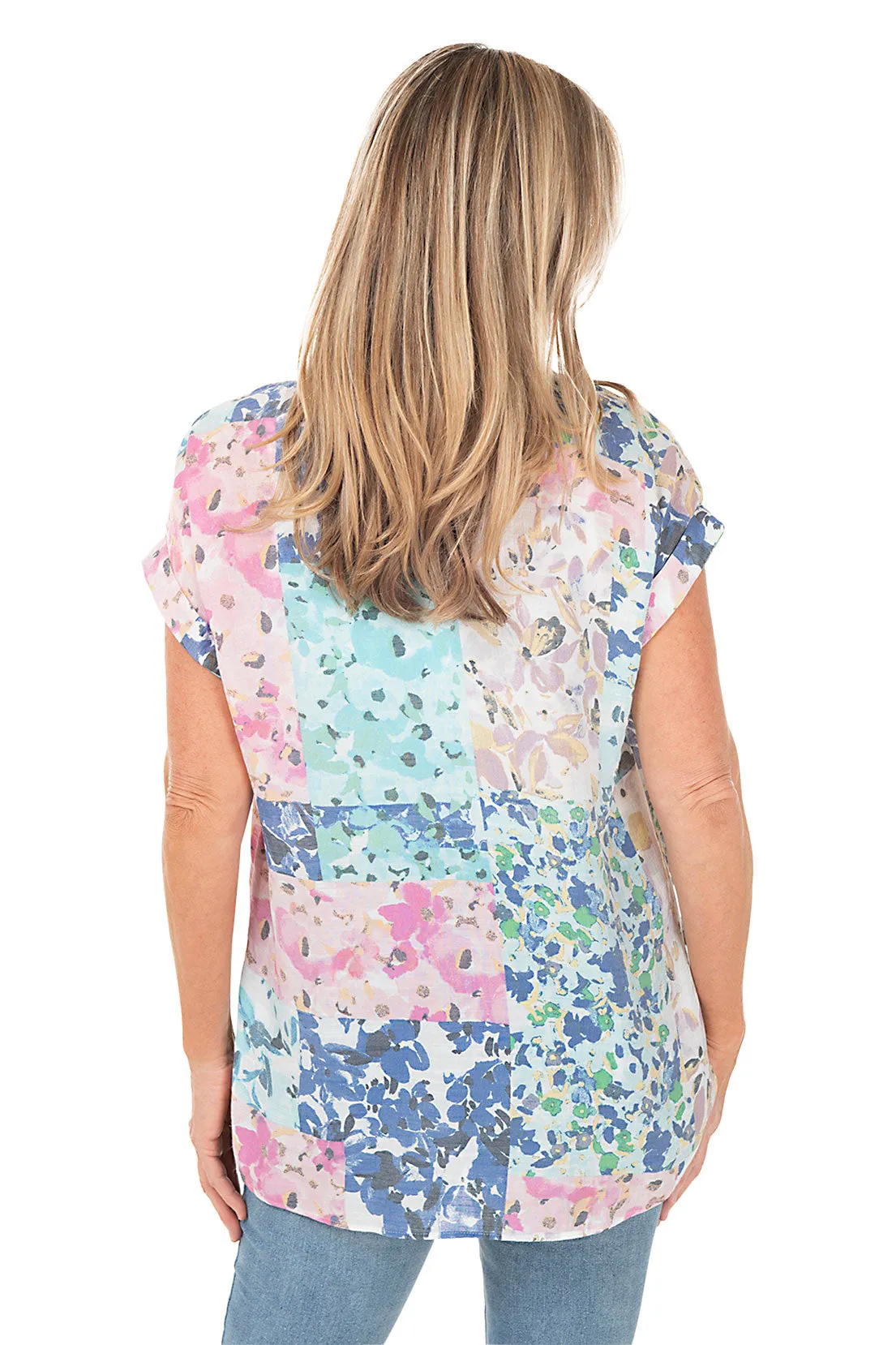 Floral Patchwork Rolled Dolman Sleeve Shirt