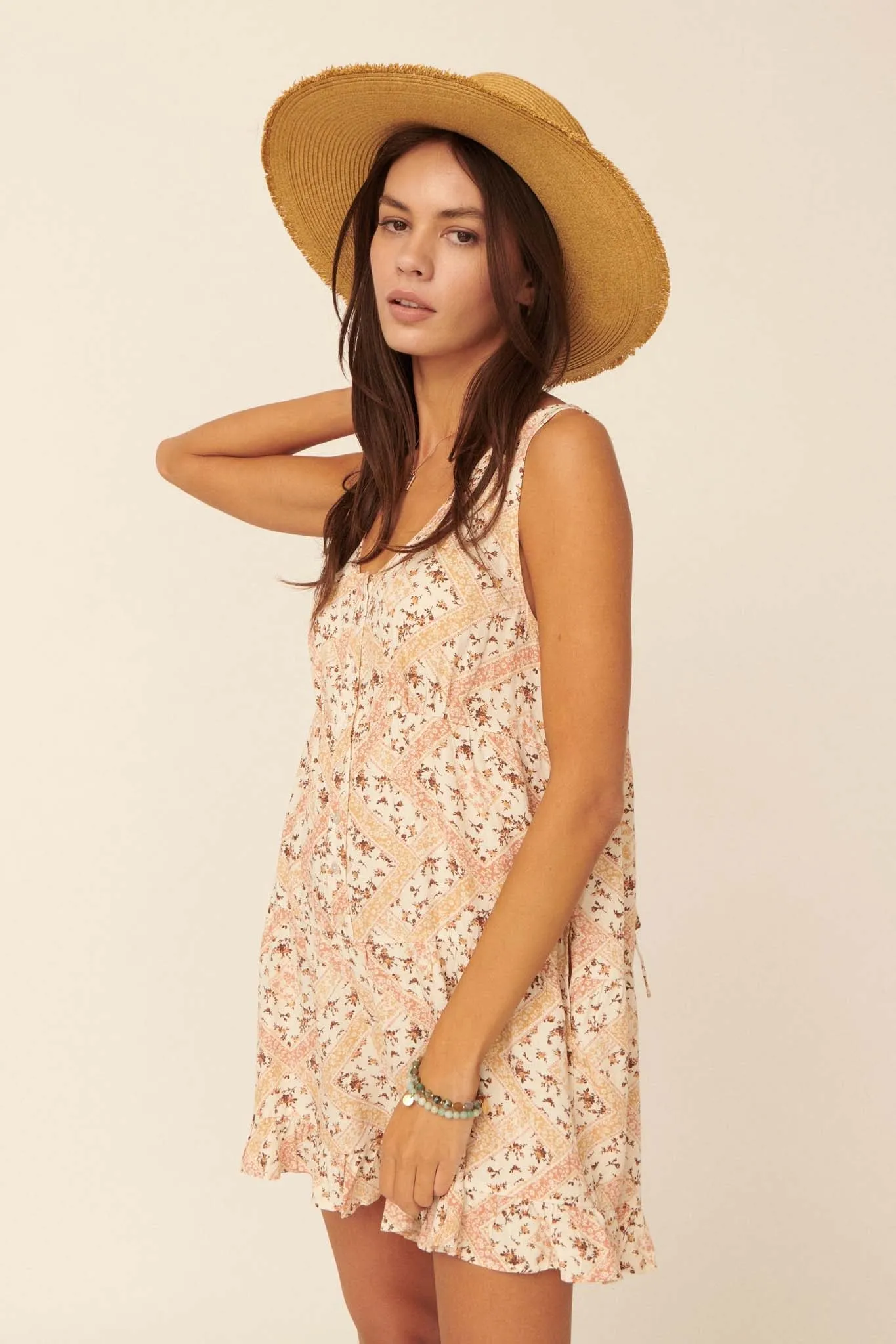 Flores Frescas Floral Patchwork-Print Romper