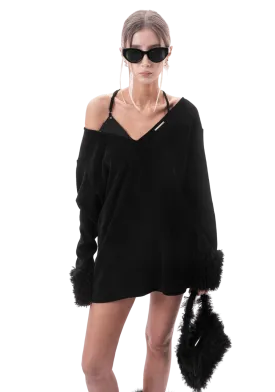 Fuzzy Patchwork Halterneck Sweater