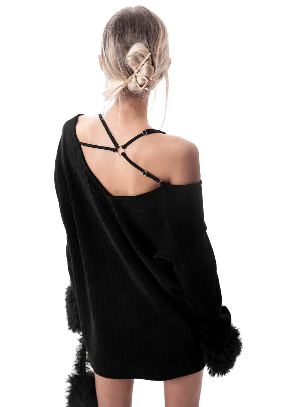 Fuzzy Patchwork Halterneck Sweater