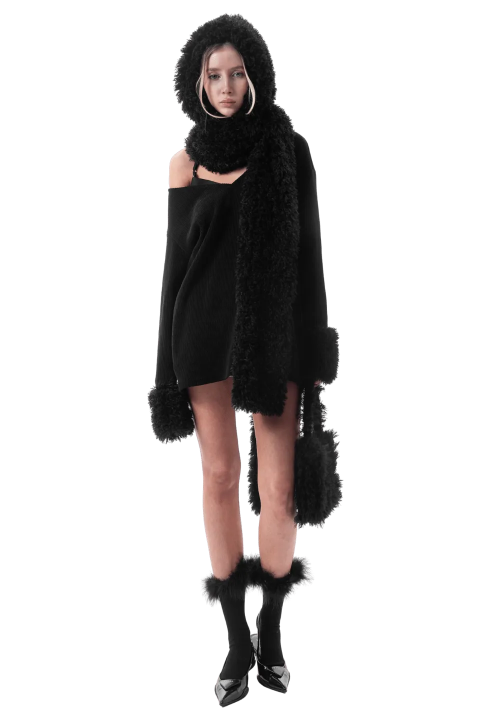 Fuzzy Patchwork Halterneck Sweater