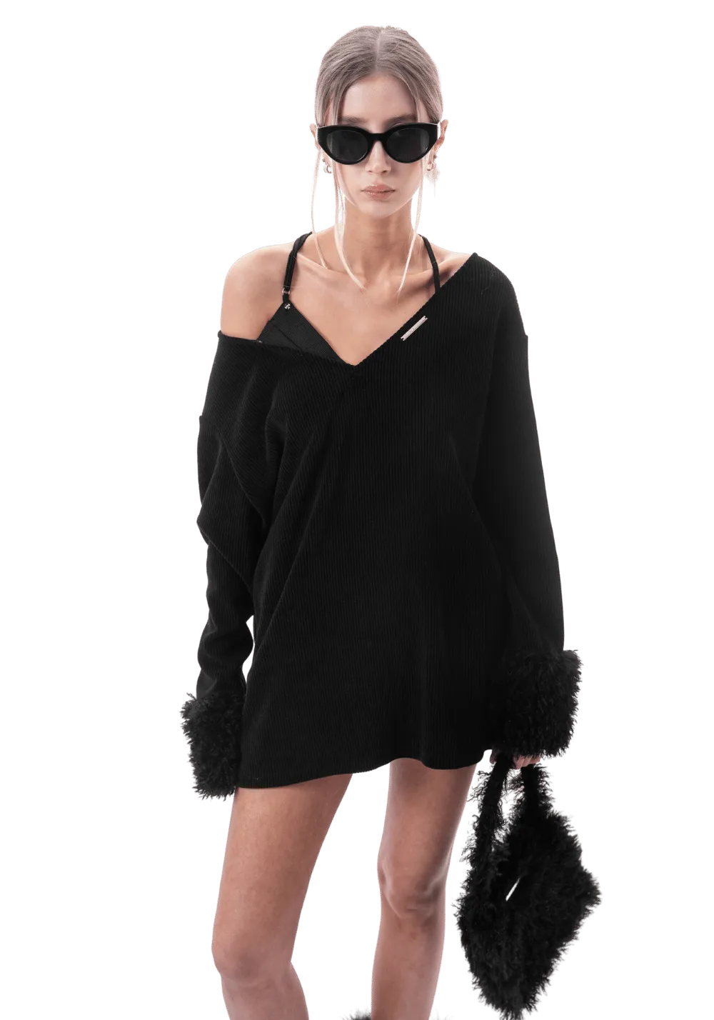 Fuzzy Patchwork Halterneck Sweater