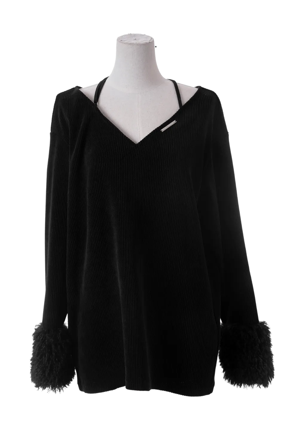 Fuzzy Patchwork Halterneck Sweater