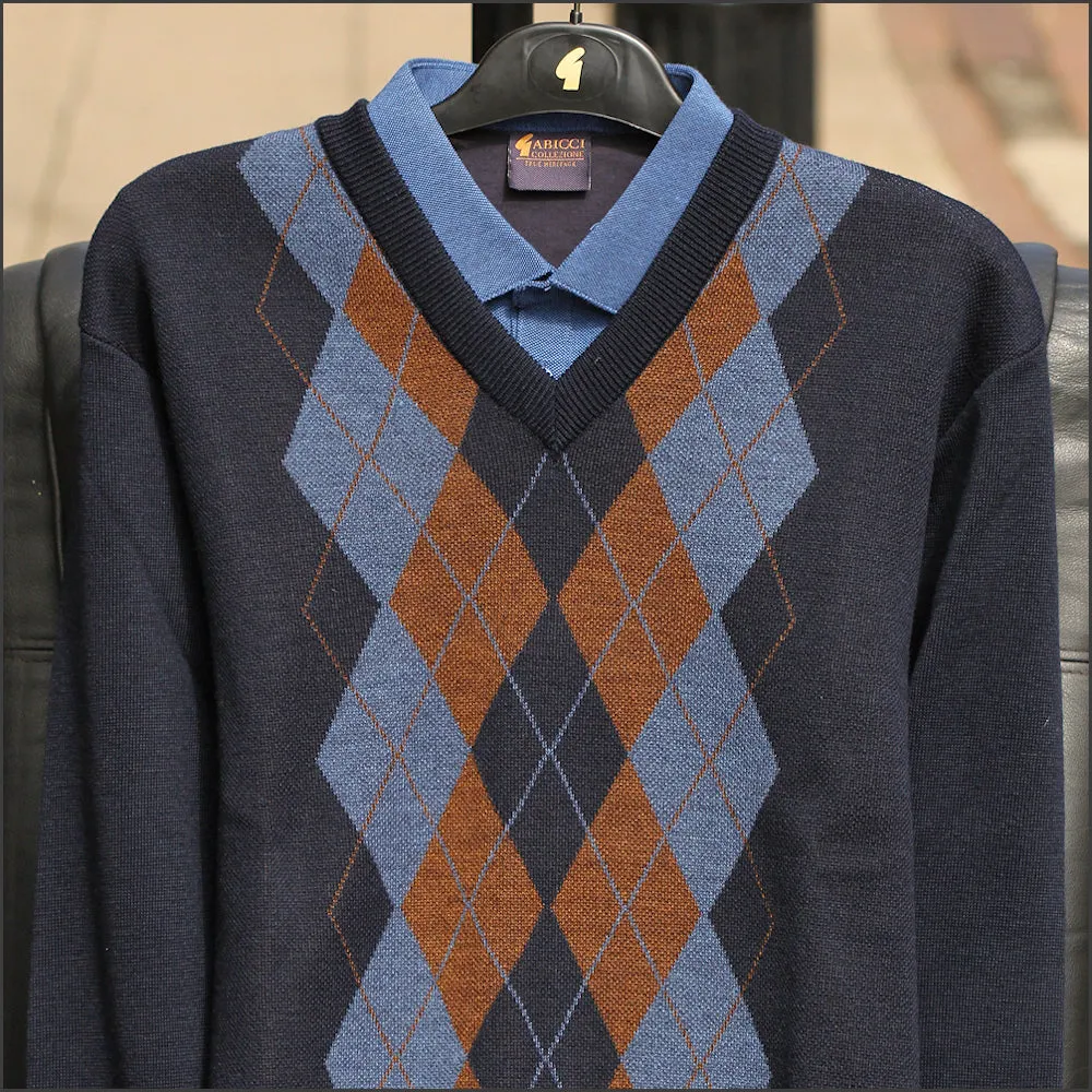 Gabicci M06 Navy Patterned  V Neck^