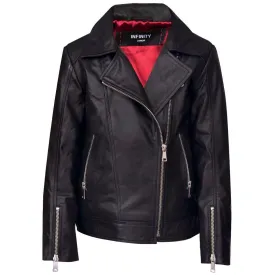 Girls Kids Real leather Biker Style Jacket Cross Zip Black Pink Age