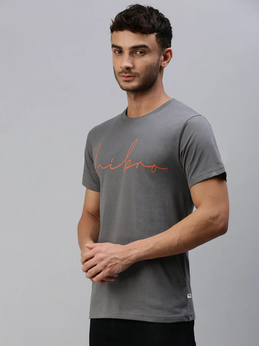 Graphic Printed Round Neck Casual T-Shirt Grey GT33
