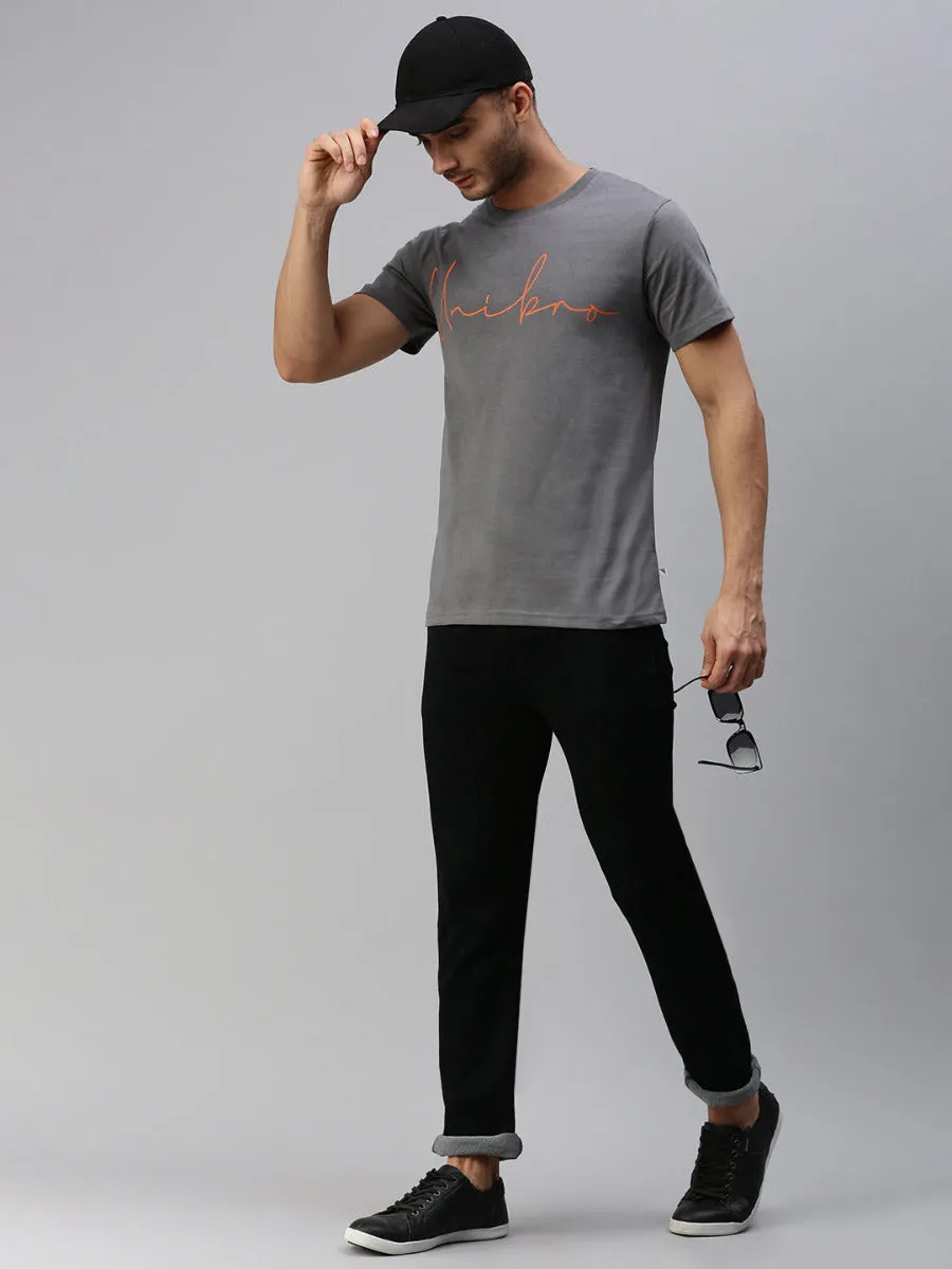 Graphic Printed Round Neck Casual T-Shirt Grey GT33