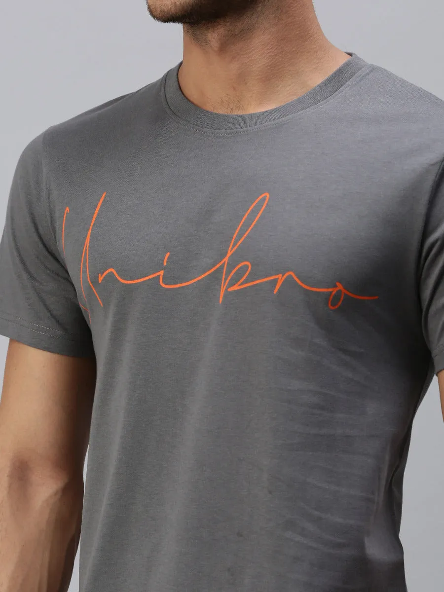 Graphic Printed Round Neck Casual T-Shirt Grey GT33