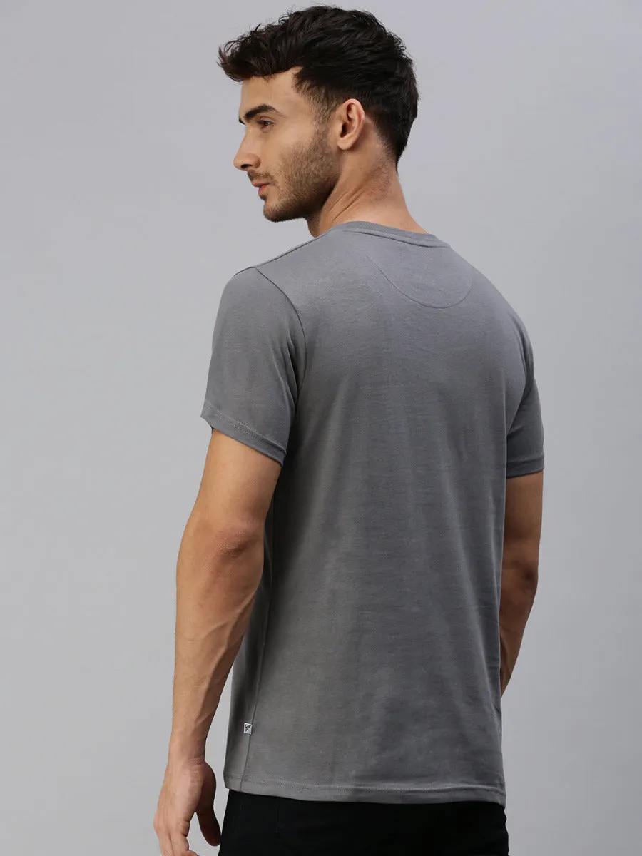 Graphic Printed Round Neck Casual T-Shirt Grey GT33