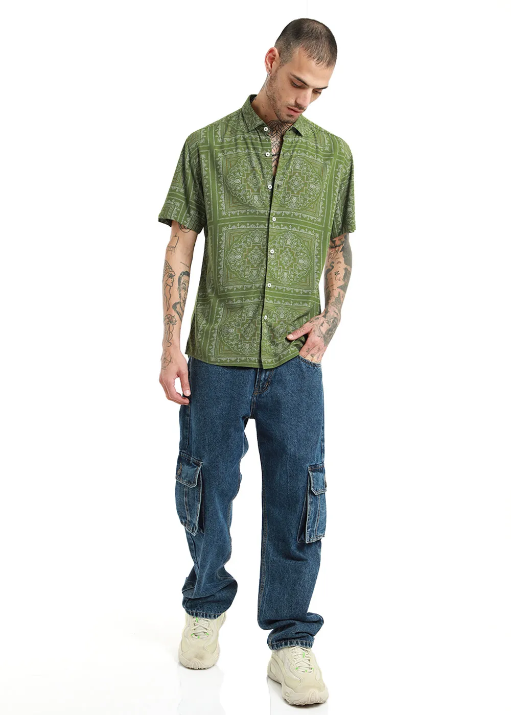 Green Bandana Print Half Sleeve Shirt