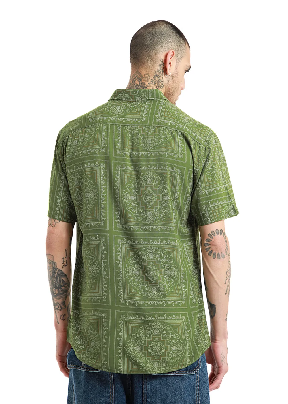 Green Bandana Print Half Sleeve Shirt