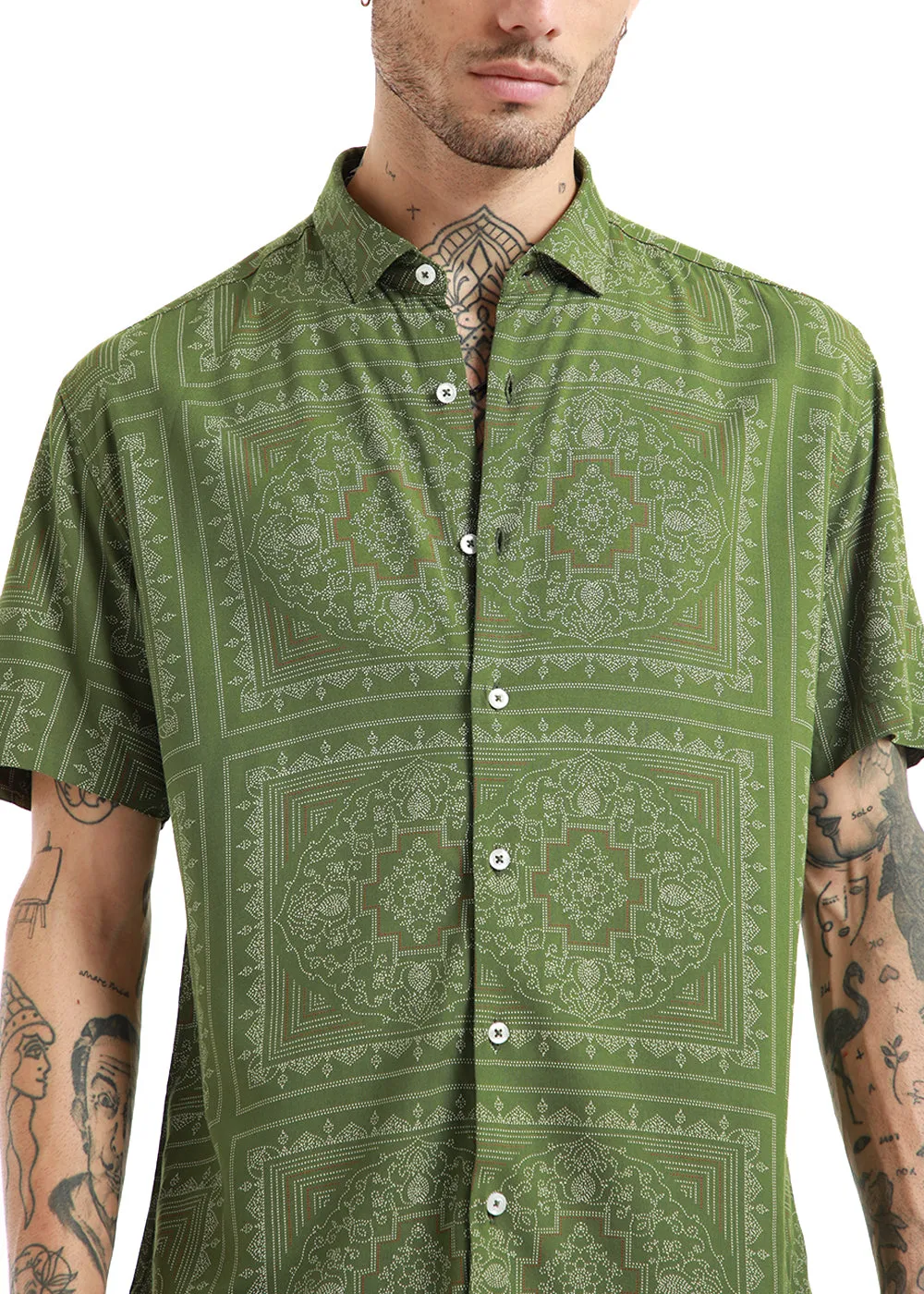 Green Bandana Print Half Sleeve Shirt