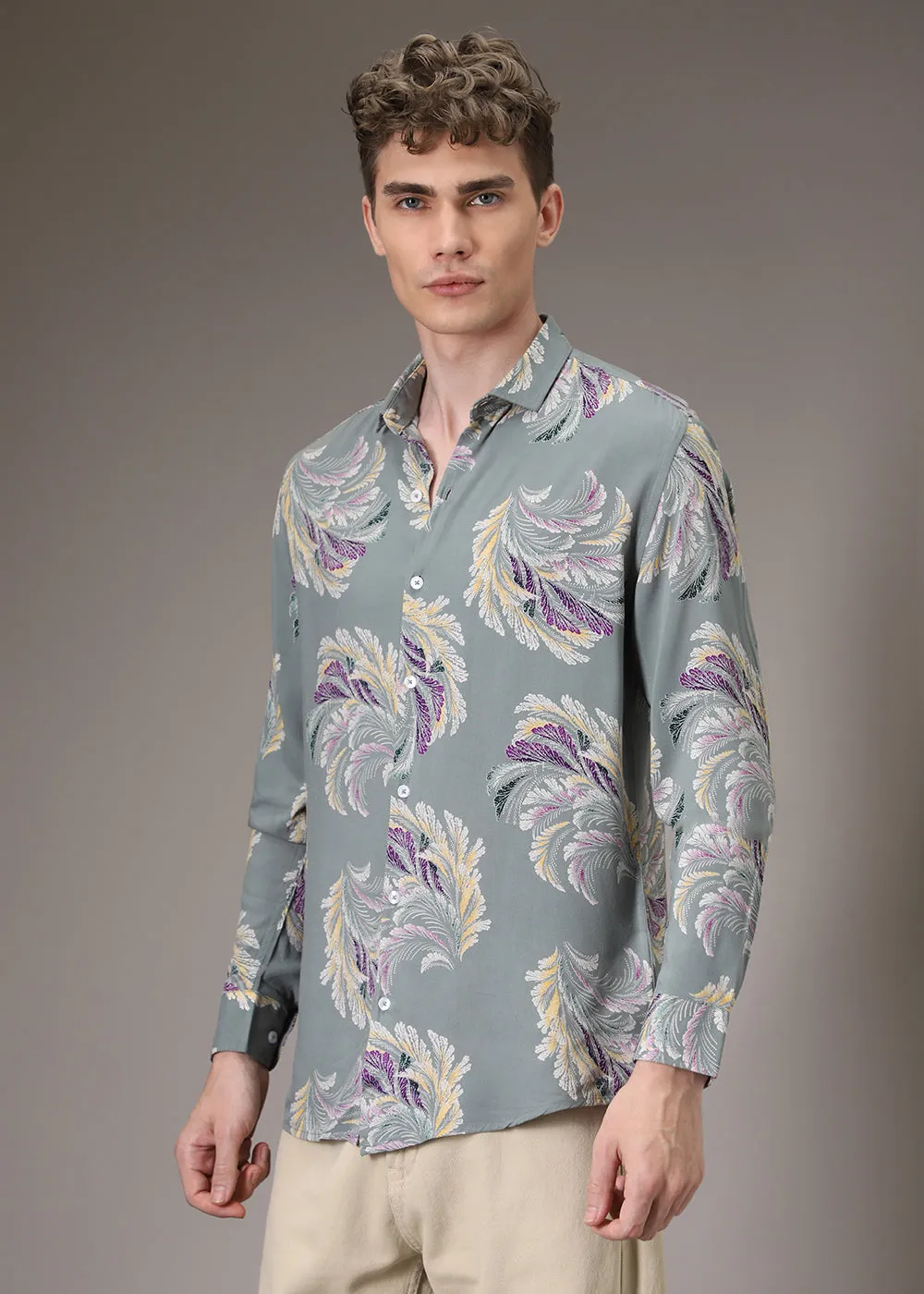 Green Leaf Abstract Feather Shirt