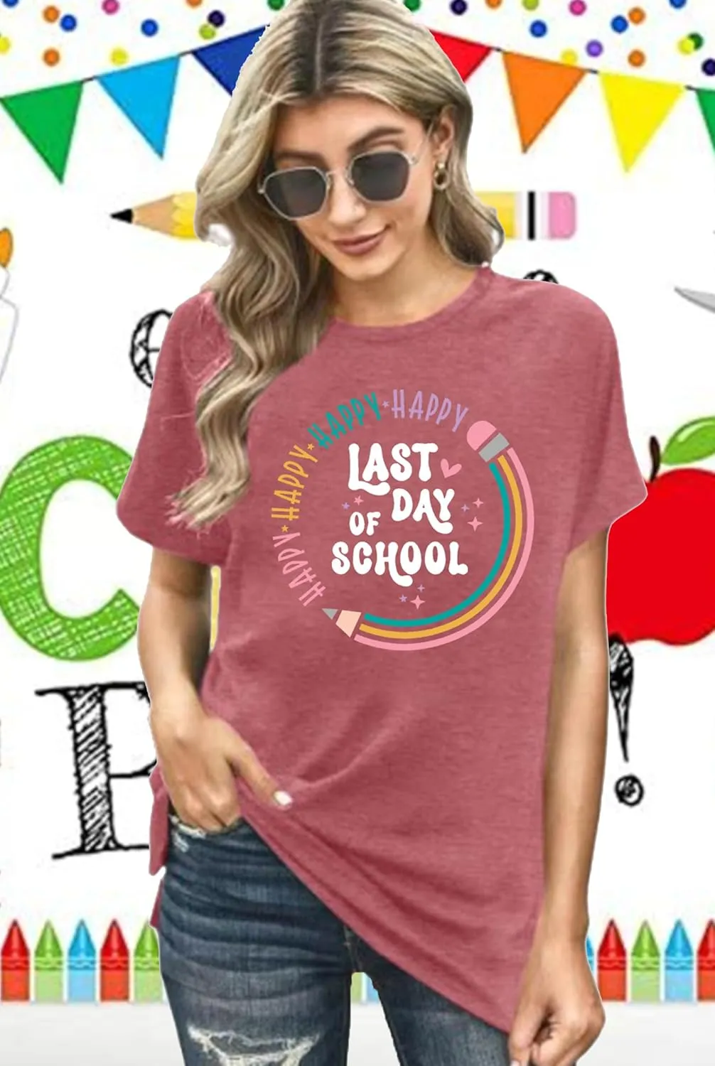 Happy Last Day of School Shirts for Women: Funny Teaching Tees End of The Year Teach Gift T-Shirt Tops
