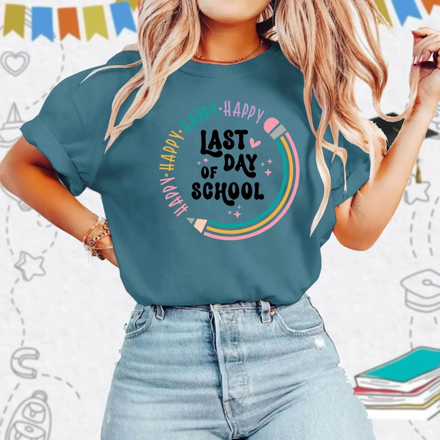 Happy Last Day of School Shirts for Women: Funny Teaching Tees End of The Year Teach Gift T-Shirt Tops