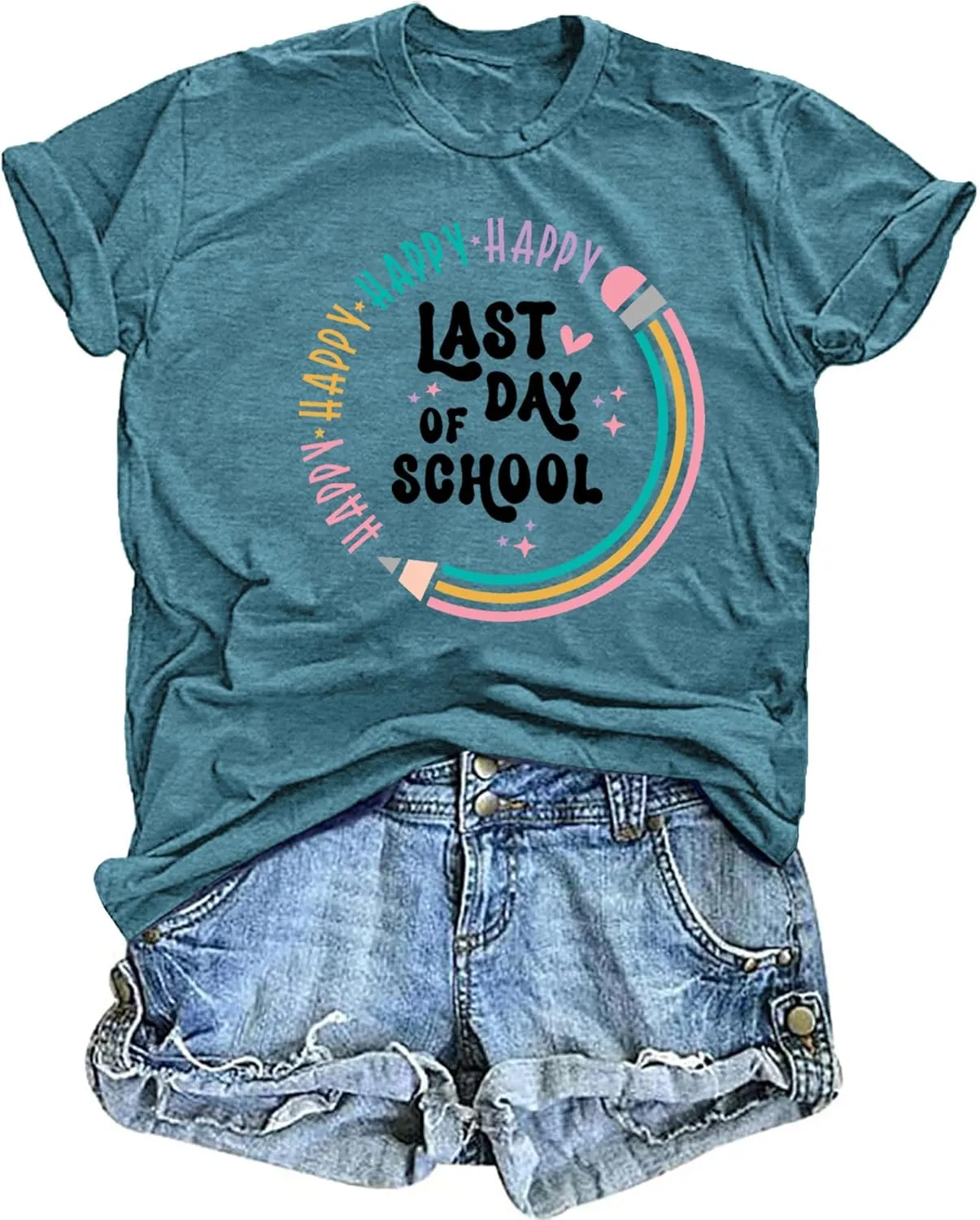 Happy Last Day of School Shirts for Women: Funny Teaching Tees End of The Year Teach Gift T-Shirt Tops