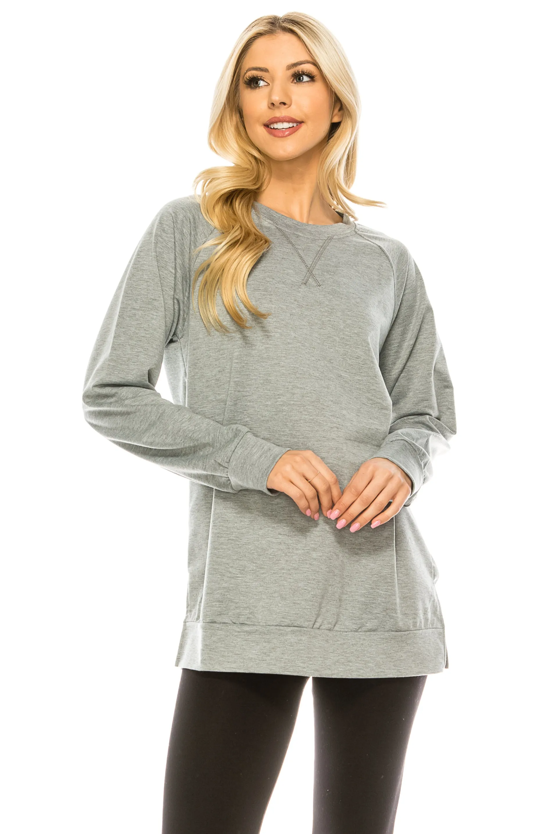 Haute Edition Women's Colorblock and Solid Spring Crewneck Raglan Tee With Plus